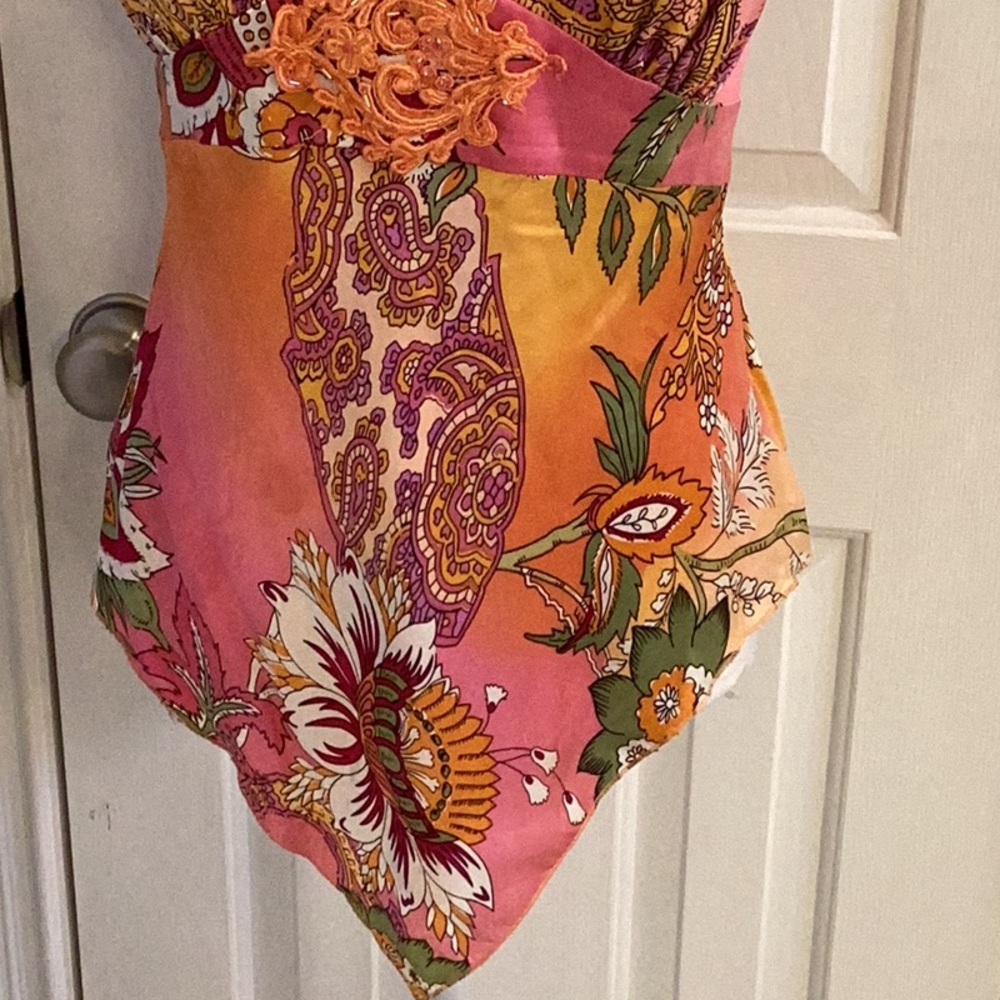 Cache Vintage Multicolor Silk Halter Top w/ Embellishments - Picture 3 of 12